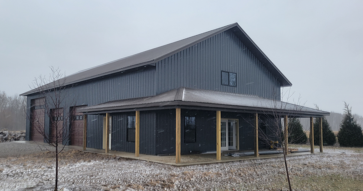 Charcoal blue storage building with burnished slate roof in Indiana